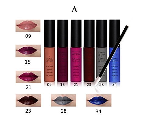 Tmalltide Makeup Waterproof Lip Gloss liquid lipstick set of 6 + 12 Pcs Lip Brush Matte Lip stick Organizer Makeup Kits