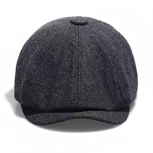 Ahenod Newsboy Hat For Men Boys Cotton Blend Herringbone Flat Beret Cap Adjustable Size Black #TOP5
