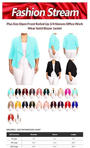 Women's Plus Size Open Front Rolled Up 3/4 Sleeves Office Work Wear Solid Blazer Jacket4