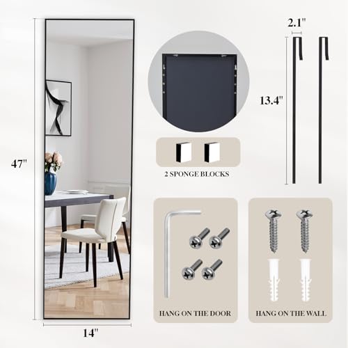 DUMOS 47"x14" Full Length Door Mirror, Full Body Mirror, Black - Image 2