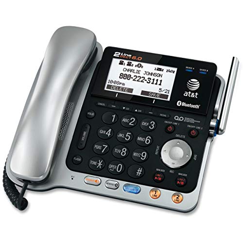 At&T Tl86109 Dect 6.0 2-Line Expandable Corded/Cordless Phone With Bluetooth Connect To Cell, Answering System And Base Speakerphone, 1 Corded Handset And 1 Cordless Handset, Silver/Black #TOP1