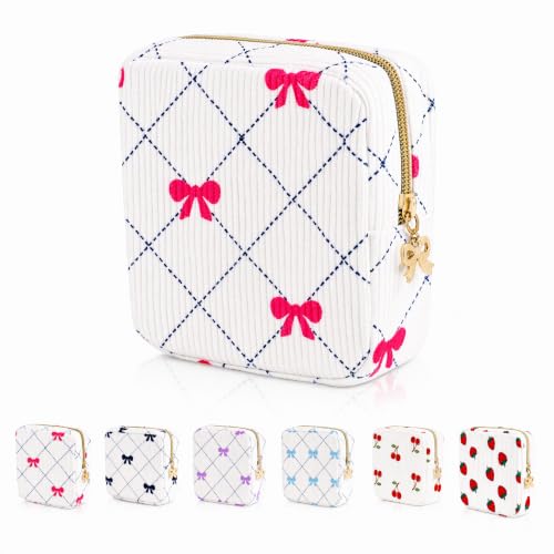 Image of Period Bag for Women - Cute Corduroy Sanitary Napkin Storage Bag with Bow Design | Period Pouch for Daily Use, Travel | Discreet Menstrual Pouch | Pad Bags for Period Holds Pads, Tampons