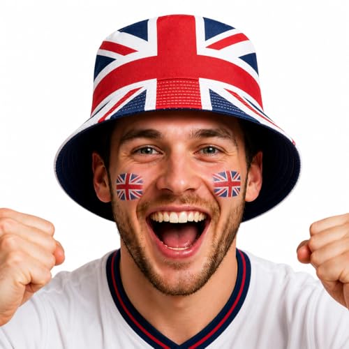 YESAH Union Jack Bucket Hat British Flag Reversible Sun Hat 56-58cm Black