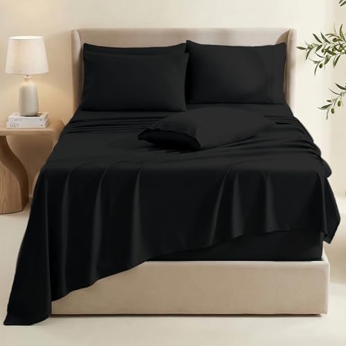 Image of Hearth & Harbor Extra Deep Pocket Sheets - Fits Mattress 18-24 Inches Deep - Extra Deep Pocket Full Size Sets - 6 Piece Full Size - Full - Black
