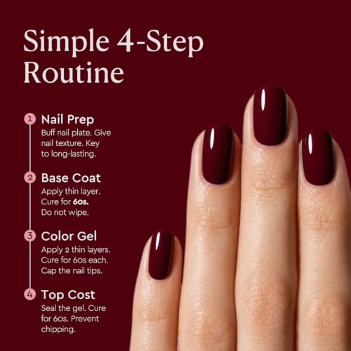 Image of AZUREBEAUTY 18ML Dark Red Purple Gel Nail Polish | Dark Red Burgundy Soak Off UV /LED Gel Polish for French Tips, High Gloss Solid White Nail Art Gel for DIY Manicure Salon Use