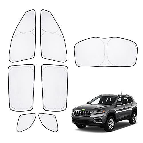 T TGBROS Car Windows Sunshade for Jeep Cherokee 2014-2021(Not for Jeep Grand Cherokee) Side Window & Triangular Window & Full Rear Window Windscreen Shield Cover Sun Heat Visor Foldable Sun Blocking