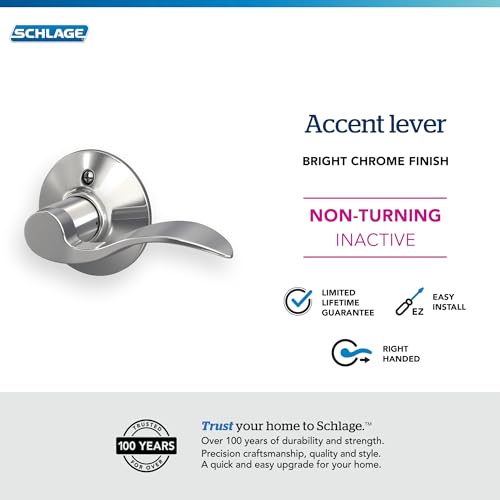 Image of SCHLAGE F170ACC625RH F170 ACC 625 RH Accent Right Hand Dummy Lever, Standard, Bright Chrome