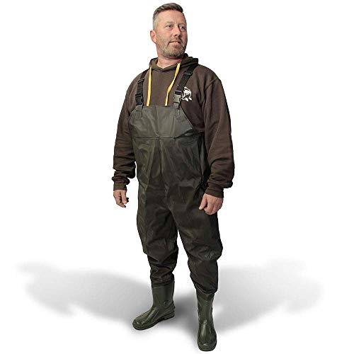 DNA NEW 100% Waterproof Lightweight Green PVC Carp Coarse Fly Fishing Chest Waders with Elasticated Quick Release Buckle Suspenders and High Grip Boots/Wellies in (Size 46) - Image 4