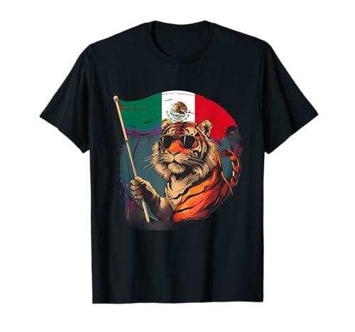 Bandera mexicana con raíces mexicanas del orgullo mexicano del tigre de México Camiseta