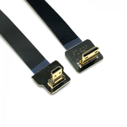 JSER 90 Degree Down Angled FPV Micro HDMI Male to Mini HDMI FPC Flat Cable 20cm Compatible for GOPRO Multicopter Aerial Photography Support 1080p 60hz