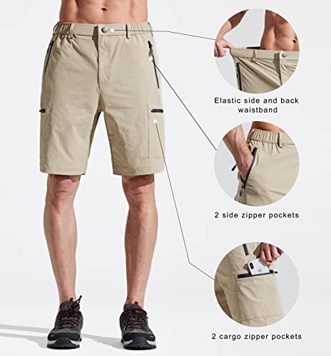 Libin Men's Quick Dry Hiking Shorts Lightweight Golf Shorts Stretch Cargo Shorts Travel Fishing Work Casual Water Resistant, Khaki L #TOP2