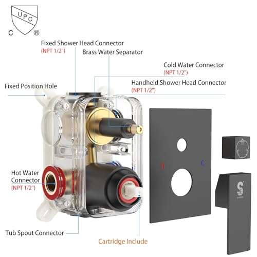 Image of SR SUN RISE 12'' All-Metal Shower System with Tub Spout Handheld Sprayer