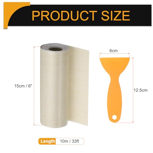 Image of HARFINGTON Wood Grain Repair Tape 6 Inch x 33ft Self Adhesive Repair Patch Tape Simulated Wooden Floor Tapes with Plastic Scraper for Tables Doors Windows Furniture, White Oak