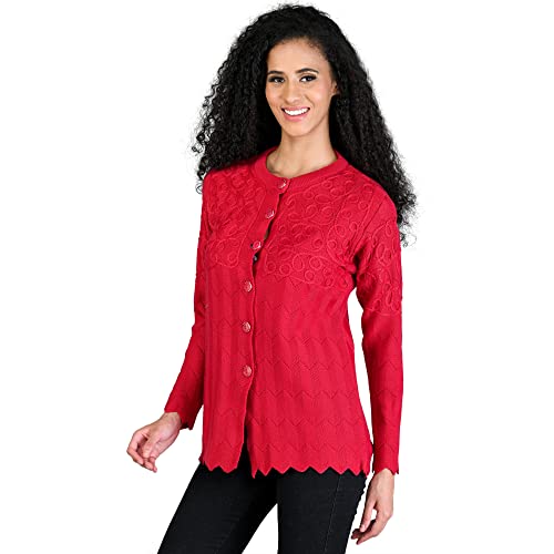 Image of LADYWILLINGTON Women Woollen Round Neck Sweater Heavy Front Long Kadai Cardigan Winter Wear Pure Wool Cardigan for Women Free Size Cotty Warm Cardigans with Side Pockets