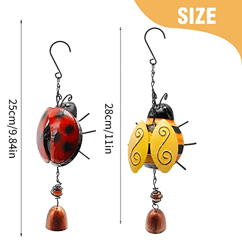 2Pcs Metal Ladybug Wind Chime And Bees Wind Bell, Small Hanging Rustic Home Ornament For Indoor Outdoor Garden Yard Patio Hanging Decor #TOP3