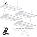HYPERLITE 105W LED High Bay Light: 5000K Linear High Bay LED Shop Lights with Plug, 14175LM 1-10V Dimmable, LED Linear Hanging Light for Workshop Garages Warehouses 4Pack