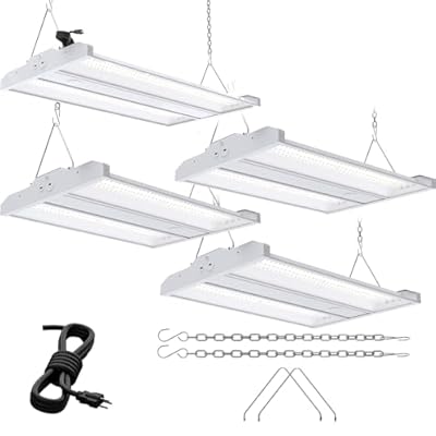 HYPERLITE 105W LED High Bay Light: 5000K Linear High Bay LED Shop Lights with Plug, 14175LM 1-10V Dimmable, LED Linear Hanging Light for Workshop Garages Warehouses 4Pack