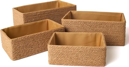 VELORA 4-Pack Wicker Storage Basket Paper Rope Storage Baskets for Organizing Container Bins for Shelves Cupboards Drawer Small Woven Basket