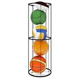 IBUYKE Garage Ball Storage Rack, 2 Layer Vertical Basketball Rack, Wall Mounted Outdoor Sports Equipment Organizer for Basketball Football Soccer Volleyball, TBL004B