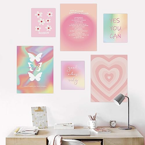 Inspirational Wall Art Affirmation Aesthetic Decor For Bedroom, Framed Canvas Wall Art For Girls, Office Wall Art For Women, Pink Danish Pastel Motivational Positive Prints For College Dorm Apartment, Preppy Room Decor Aesthetic, Pink Nursery Wall Decor For Girls #TOP3