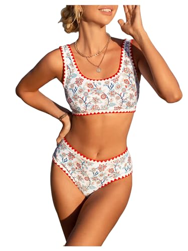 Women's 2 Piece Floral Print Bikini Set Y2K Tankini Set Boho High Waist Swimsuit Full Coverage Bathing Suit Beachwear4