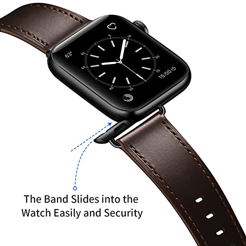 OUHENG Compatible with Apple Watch Band 49mm 46mm 45mm 44mm 42mm 41mm 40mm 38mm, Genuine Leather Band Replacement Strap Compatible with Apple Watch Ultra 2/1 Series 10/9/8/7/6/5/4/3/2/1/SE2/SE