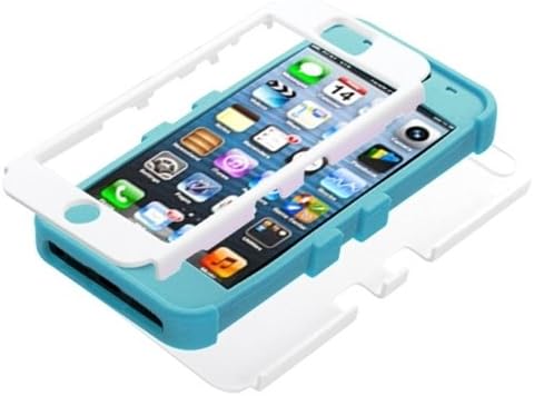 MYBAT IPHONE5HPCTUFFSO021NP Premium TUFF Case for iPhone 5 - 1 Pack - Retail Packaging - Solid White/Tropical Teal