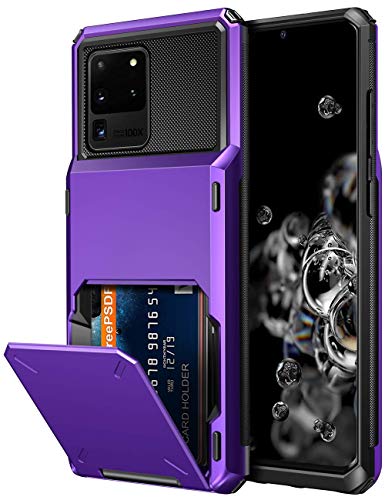Vofolen for Galaxy S20 Ultra Case Wallet Credit Card Holder 4-Card Slot Hidden Back Pocket Dual Layer Hybrid Rugged Rubber Bumper Protective Hard Shell Cover for Samsung Galaxy S20 Ultra 6.9 (Purple)