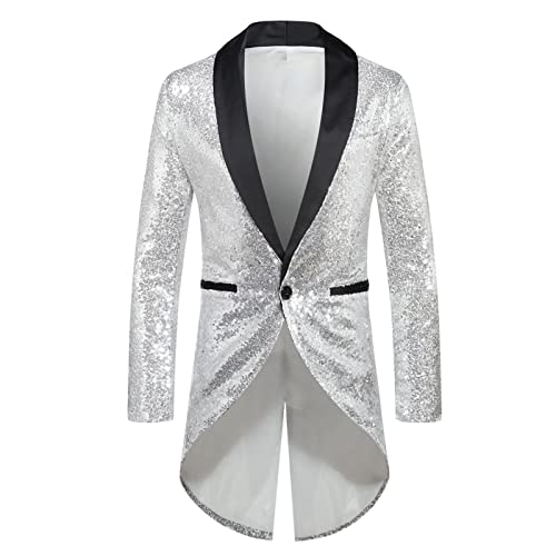 Mens Sequin Tuxedo Jacket Tails Slim Fit Tailcoat Dress Coat Swallowtail Dinner Wedding Party Blazer Suit Jackets