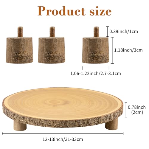 Rustic Wood Cake Stand - 11-13 Inch Wooden Slice with Legs for Elegant Wedding, Birthday, & Woodland-Themed Parties(1Pcs) - Image 4