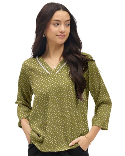 Image of SheWill Printed Top with Contrast Tipping - Stylish Ethnic & Western Tops for Women - Summer Travel Wear, Trendy Tops for Jeans, Lightweight & Comfortable Casual Wear