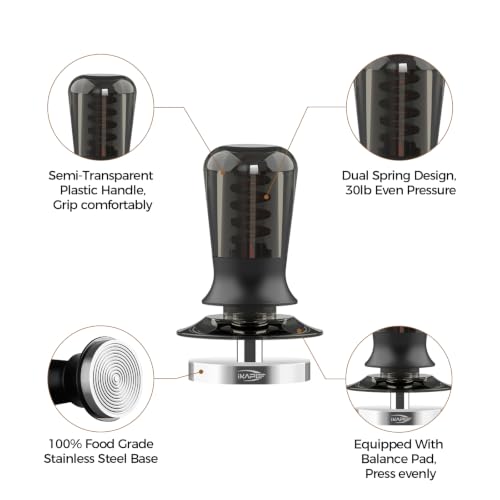 Image of IKAPE 53mm Semi-Transparent Coffee Tamper for Espresso, Spring Calibrated with Threaded Premium Stainless Steel Base, Suitable for 54mm Breville Bottomless Portafilters(New Upgrade)