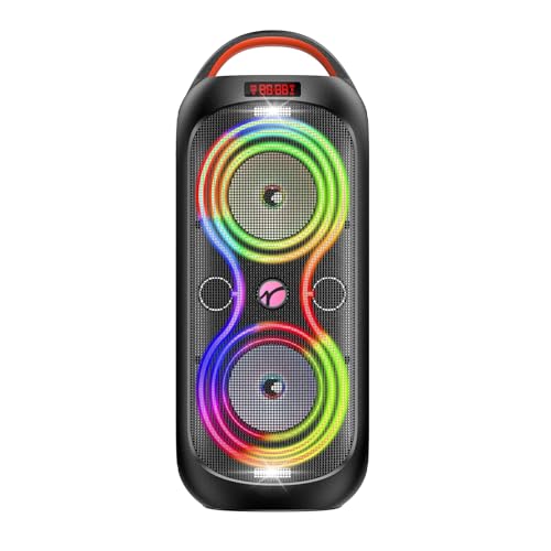 RUIMATECH Party Bluetooth Speaker: 60W Peak Power, Deep Bass Dual Woofers, 12H Battery, RGB Lights, TWS, FM Radio, AUX/USB/Mic Input | for Indoor & Outdoor-Updated
