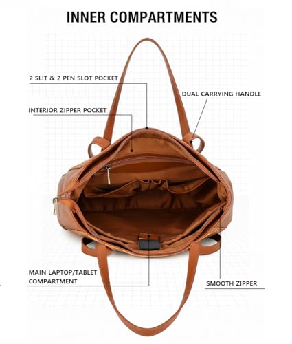 Image of K London Stylish Women's Office Bag - Vegan Leather Laptop Tote Professional & Casual Work Use | Spacious, Durable & Elegant Shoulder bag | Handbag | 15.6 inch Laptop(2308 P)