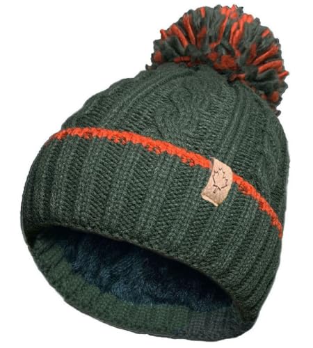 OnlyBee - Gorro de invierno cálido para hombre, grueso gorro de esquí con pompón y forro térmico de felpa, verde oliva, Talla única