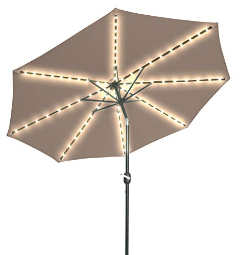 Trademark Innovations Deluxe Solar Powered Led Lighted Patio Umbrella - 8.8 (Tan) #TOP2
