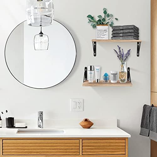 Uten Floating Shelves Set of 2 Wall Mounted Shelf, Light Brown Paulownia Wood Wall Shelves, Wooden Shelves Set with spirit level for Bedroom, Bathroom, Living Room, Kitchen, Office