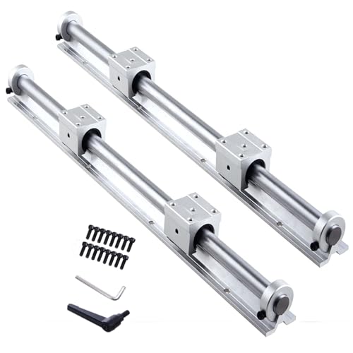 GooEquip Linearführung SBR12 400mm 2 x Linearschienen und 4 x Lagerblöcke mit SBR12 Schienenstopper, Linearschienenlänge 400 mm Linearschienen für 3D Drucker CNC Teile