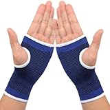 JUSDIQIR Palm Brace Wrist Support Sleeves (1 Pair), Everyday Use Wrist Brace, Compression Carpal Tunnel for Wrist Pain Relief, Fitness Gloves, Sports Glove, Wrist Brace for Men and Women (M, Blue)