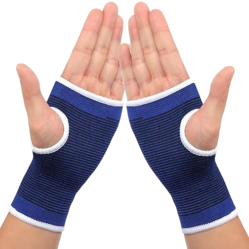 JUSDIQIR Palm Brace Wrist Support Sleeves (1 Pair), Everyday Use Wrist Brace, Compression Carpal Tunnel for Wrist Pain Relief, Fitness Gloves, Sports Glove, Wrist Brace for Men and Women (M, Blue)