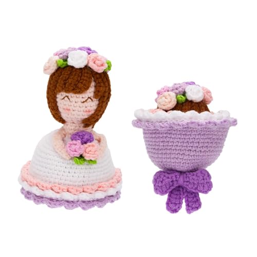 Image of SNAPPSY Crochet Bouquet Doll for Wife Knitted Flowers for Party Birthday Anniversary Purple