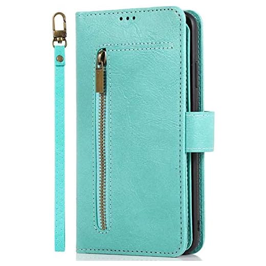 Felfy [9 kortplatta] Kompatibel med Huawei P20 Pro skal, kompatibel med Huawei P20 Pro mobiltelefonfodral PU läder dragkedja multifunktionell plånbok läderfodral flip fodral fodral (grön)
