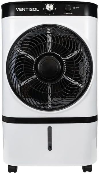 Climatizador Ventisol branco e preto de 9 litros visto de frente