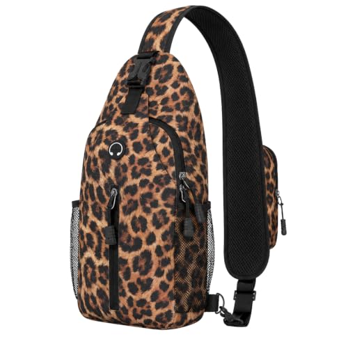 Image of Leopard Print Sling Bag For Women Men Small Crossbody Bags Mini Water Resistant Casual Chest Bag Backpack Shoulder Daypack For Travel Hiking