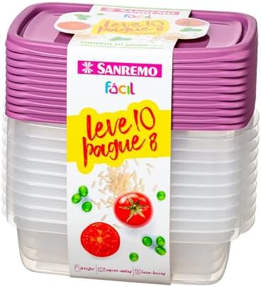 Sanremo - Kit com 10 Potes Plásticos Quadrados de 785mL, Linha Fá...