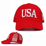 USA Trucker Hat for Men & Women American Flag Cap Adjustable Baseball Cap Mesh Snap Patriotic 3D Embroidered Cap(Red)