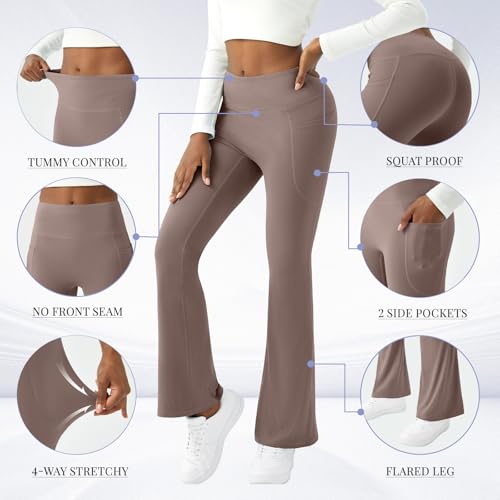 Image of COPYLEAF Womens Yoga Pants with Pockets High Waisted Flare Leggings Bell Bottom Yoga Dress Pants Seamless Bootcut Pants