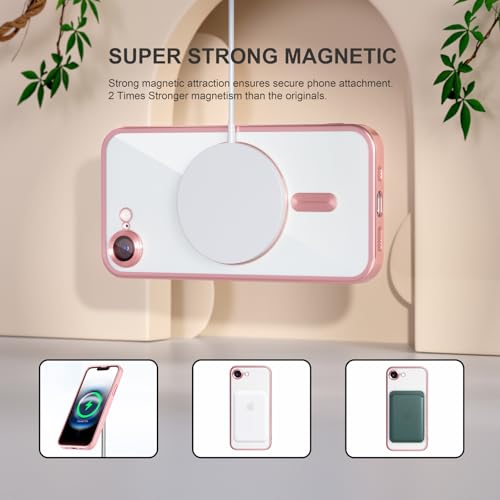 Image of Misea Magnetic for iPhone 17e / 16e Case Compatible with MagSafe Pink | [Never Yellowing] [Military Drop Protection] Full Camera Lens Protector Plating Soft Clear Phone Case for Women, Pink