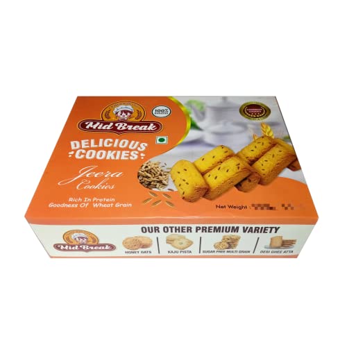 Image of MidBreak Healthy Jeera Biscuits - 25% Less Fat, Premium Handmade Cumin Cookies | Light & Crunchy Tea-Time Snack | 300g x 4 - Pack of 4