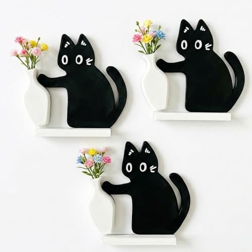 3 Stück Katzendeko Set,Schnurrhaare Aufbewahren,Mini Vasen Kühlschrank,Katze Deko,Saugkraft Vase,Saugkraft Lustig,Dekorative,Deko Wohnzimmer,Katzenvase,Lustige,Saugkraft Aufbewahrung